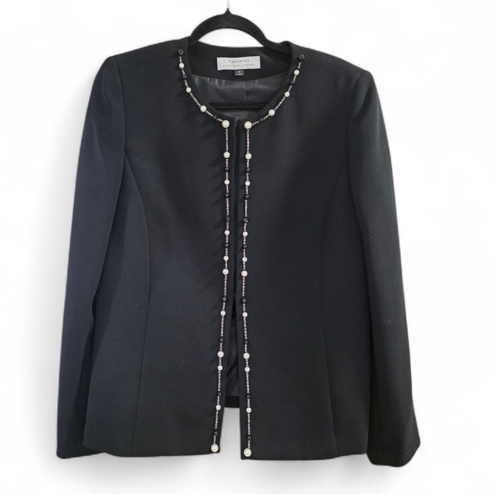 Tahari Luxe Black Blazer Jacket With Beads Size 12 - Picture 6 of 16